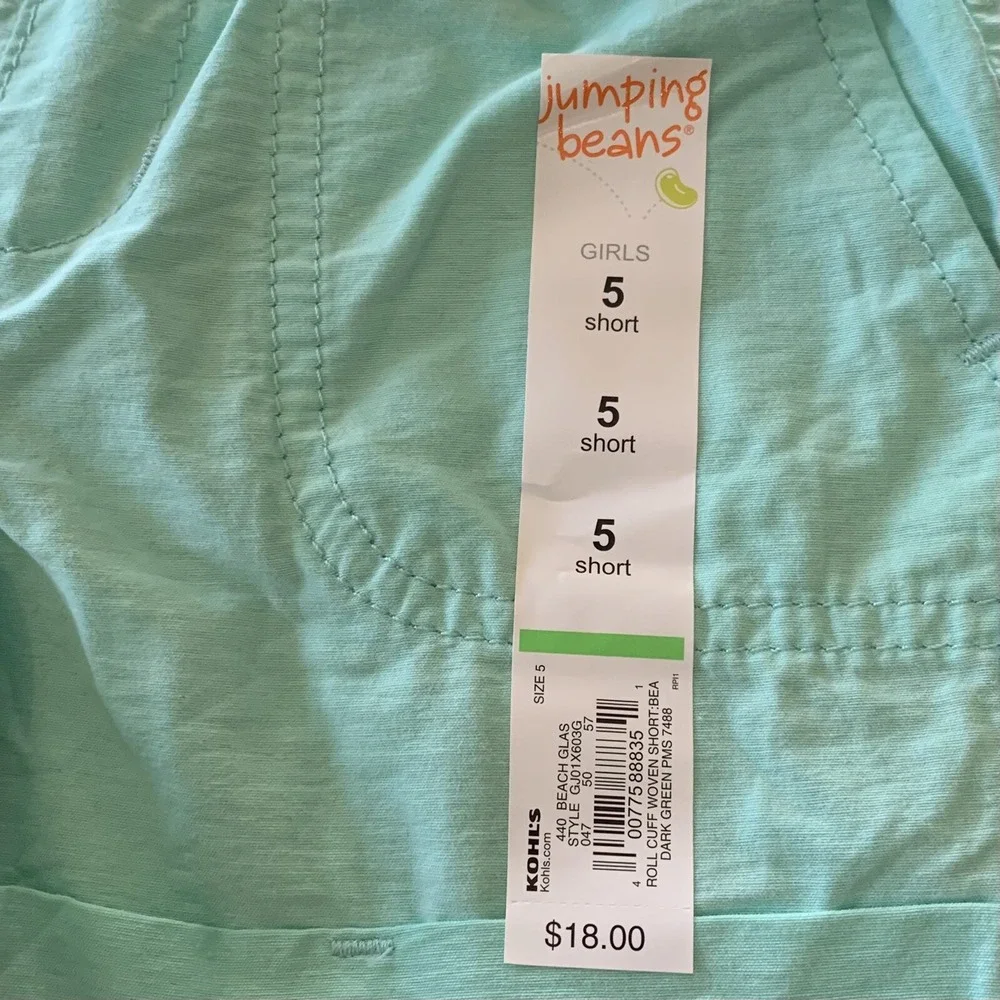 Jumping Beans Girls Roll Cuff Woven Shorts New with Tags 5 Green Elastic Waist
